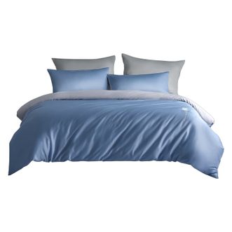 水星家纺  100%纯棉 60S长绒棉刺绣四件套-海蓝色126045