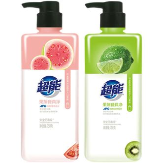 超能  果蔬餐具净750g*2瓶(颜色随机发) APG活性去污成分 洁净去油污清洗餐具洗洁精温和配方