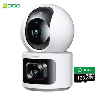 360  摄像头双画面监控 D2 PRO+128G内存卡 枪球监控2K双摄家用监控手机远程监控器