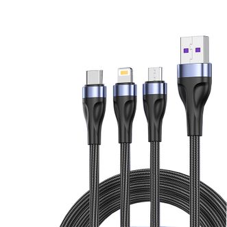 毕亚兹/Biaze  三合一数据线  K6 1.2米黑色  66W快充 USB to Type-C/Lightning/Micro充电线