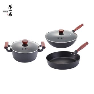 张小泉  锅具套装 炒锅汤锅煎锅组合 电磁炉燃气煤气灶明火多用 中华黑金铁锅三件套 C35323000