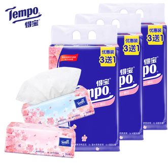 得宝  （TEMPO）抽纸（樱花味）软抽 4层90抽4包*2提 共12包 四层加厚湿水柔韧纸巾餐巾纸家用卫生纸巾 家庭超值装