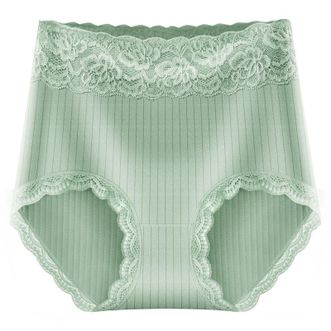 美·雅·挺  高腰内裤女士纯棉裆抑菌无痕收腹提臀收小肚子蕾丝三角薄款打底裤 3条装 浅粉+浅肤+浅蓝