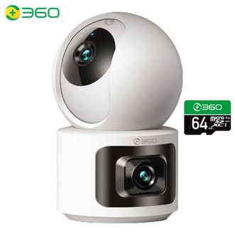 360  智能摄像机P500 双摄版 双500万高清摄像头家用监控手机远程监控器360度夜视全景+64G存储卡