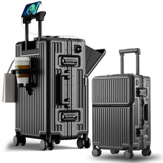 漫山/MOSEAL  时尚商务登机箱前开口行李箱大容量铝框拉杆箱20英寸行李箱  MS-TR2313