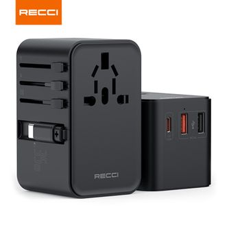 RECCI  多口设计Type-C伸缩线最大功率35W智能识别兼容充电设备充电器 RCG-P06黑色