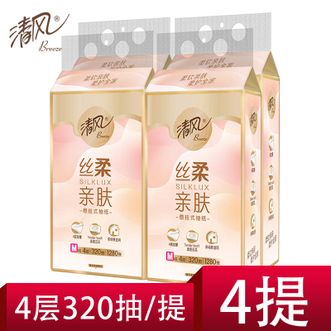 清风  挂抽纸 丝柔4层M码320抽x4提悬挂式抽纸