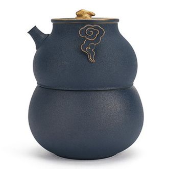 万仟堂 茶具 旅行茶具套装 快客杯 一壶一杯 便携旅行茶具 礼盒 秋月神游 蓝砂釉 1壶1杯1便携包