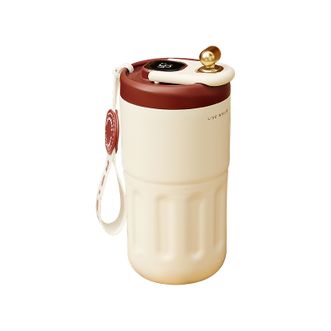 物生物（RELEA）  香奈数显保温杯咖啡杯316不锈钢智能数显水杯  玉绯红-触屏显温  410ml