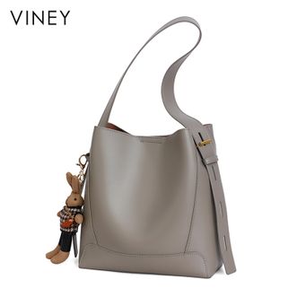 viney  时尚牛皮水桶包女实用通勤大容量女士单肩手提大包4749