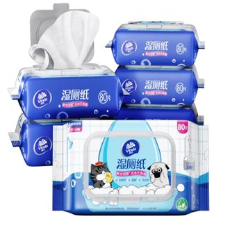 维达  湿厕纸 家庭装80片*6包 线条小狗纯水湿纸巾 厕纸湿巾 新旧随机