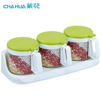 茶花（CHAHUA）  盐罐3组装圆形调味罐300ml佐料盒套装调料罐油壶