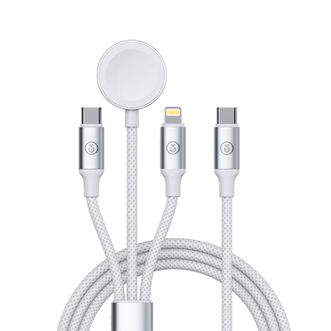 毕亚兹/Biaze  苹果手表三合一数据线  60W一拖三快充充电线  1.2米白色