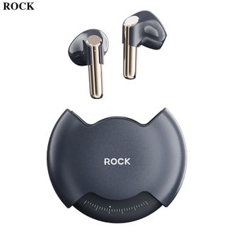 ROCK  旋转TWS蓝牙耳机 半入耳游戏运动 蓝牙5.3长续航 低延迟音乐耳机 (零黑光/灰色）