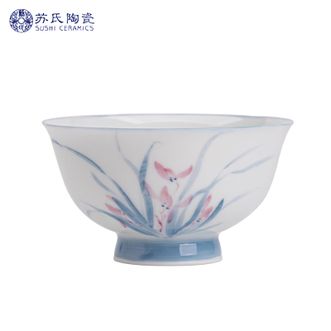 苏氏陶瓷/SUSHI CERAMICS  手绘羊脂玉瓷花瓣兰花茶杯