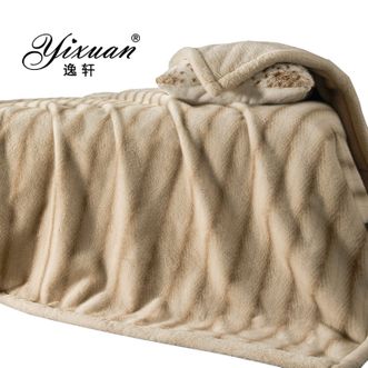 逸轩/yixuan  冬季加厚双层仿狐狸毛兔毛毯 沙发盖毯卧室铺床毯 保暖不压身 雪纹貂-米色