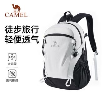 骆驼/Camel  户外双肩背包大学生书包徒步旅游登山包  黑白色  5604A