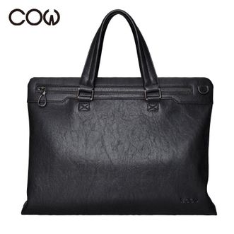 COW  休闲商务大容量横款手提包单肩斜挎电脑包 C-6661 黑色