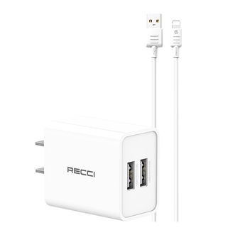 RECCI  双USB充头配线充电器单充头搭配100cm数据线苹果接口线 RC116L
