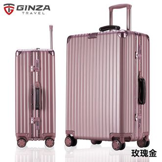 银座(GINZA) 新款上市 欧美出口24寸复古商务铝框拉杆箱静音万向飞机轮旅行箱硬箱TSA密码锁行李箱A-8953K