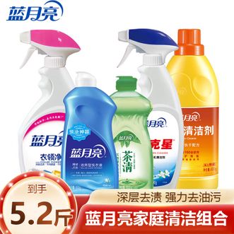 蓝月亮  家庭清洁组合：白兰翻盖500g+衣领净500g+强力型油污克星500g+茶清500g+地板水600g 家庭清洁套装五件套