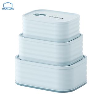乐扣乐扣  家用新活力不锈钢保鲜盒三件套400ml+730ml+1.15L（蓝色）304不锈钢保鲜盒冰箱上班族收纳盒-LCB918BLUS3FU