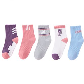 浪莎   儿童袜子女童 中大童夏季学生中筒棉袜运动短袜  2XL（20-22cm）  5双装