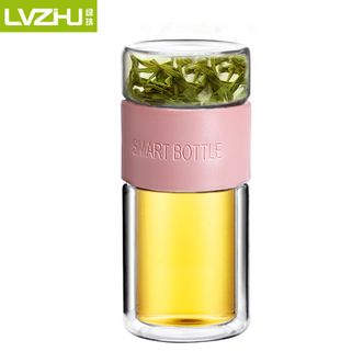 绿珠（lvzhu）   200ml容量茶水分离泡茶杯 品茗玻璃杯带304不锈钢茶隔 男女士商务办公便携功夫水杯旅行泡茶水杯 粉色