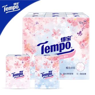 得宝  Tempo手帕纸樱花味 4层7张*12包 湿水不纸巾小包面巾纸抽纸