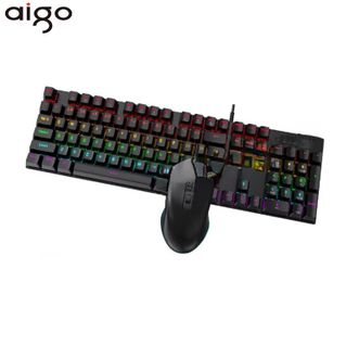 爱国者（aigo）  机械键盘鼠标套装DK104【黑色-青轴】有线连接即插即用电竞游戏办公键鼠套装全键无冲RGB发光