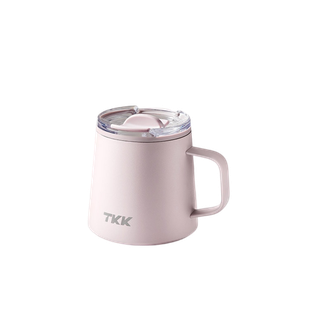 TKK  悦氧Life马克杯不锈钢带盖商务办公泡茶杯陶瓷覆层内胆保温杯350ml 灰柚粉 TKK2042