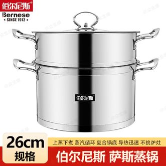 伯尔尼斯  萨斯蒸锅26cm 家用厨房不锈钢上蒸下煮加厚锅底双层蒸锅