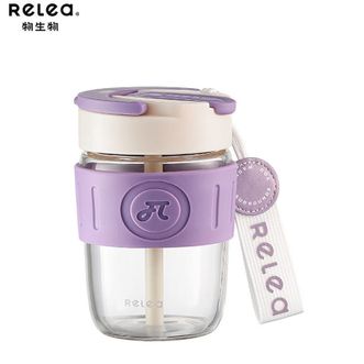 物生物（RELEA）星语玻璃杯提绳款360mL玻璃杯手持咖啡杯高颜值水杯户外旅行便携学生吸管杯泡茶杯-绝绝紫