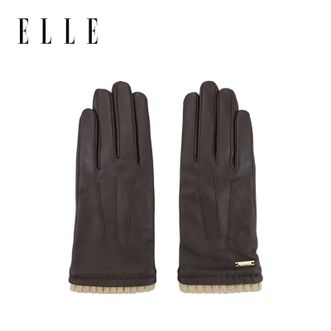 Elle  新款羊皮手套 女士秋冬季户外保暖时尚百搭 开车分指 休闲真皮  双层锁温