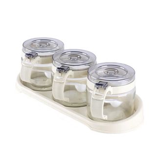 拜杰（BJ）  厨房调味盒三件套带底座  密封防潮调料盒玻璃调料瓶自带底座调料罐