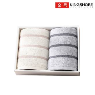 金号  家纺 A类纯棉 条纹毛巾 面巾 高低毛质感 洗脸毛巾 两条装 礼盒装 灰/棕 106g/条 70*34cm 纯棉提缎方格毛巾