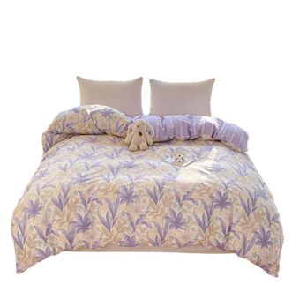 宜恋  【小清新全棉四件套】1.8米双人 白紫碎花 清爽夏日风 宿舍公寓适用 紫叶倾城