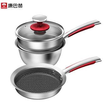 康巴赫  宝宝辅食锅两件套 家用不锈钢奶锅+煎锅 锅具套装 FJN2A