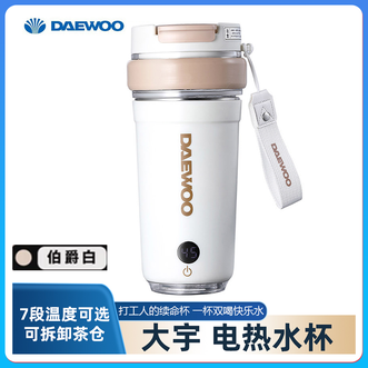 大宇  便携式迷你烧水壶350ml容量实时显温家用旅行泡茶保温电热水杯-伯爵白