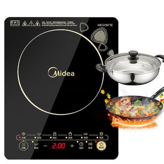 美的（Midea） 电磁炉带锅 家用电磁炉套装触控按键八档火力电磁灶 一键爆炒定时功能 C21-WK2102