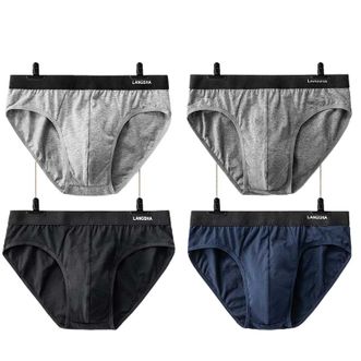 浪莎   男士弹力棉三角裤  4条混色（170-185）  宽腰弹力棉质中腰u凸短裤头三角内裤