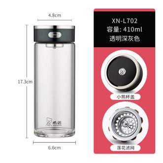 希诺  玻璃杯男女士单层加厚大容量办公家用透明杯子便携带盖泡茶水杯 410ml