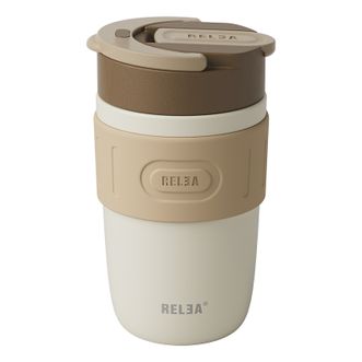 物生物（RELEA）  星语晶瓷咖啡便携保温杯咖啡杯陶瓷内胆大容量水杯吸管茶杯 醇厚咖 400ML