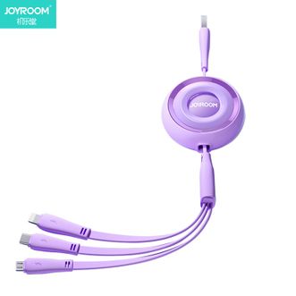 机乐堂/Joyroom  缤纷系列三合一迷你伸缩线 S-A40 1米三合一数据线 3.5A手机快充一拖三usb充电器线 紫色