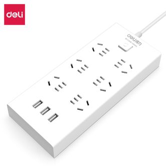 得力/deli  USB智能插座/插线板/接线板3USB接口+6孔 总控2米18284