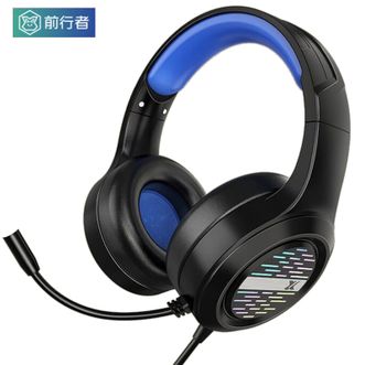 前行者/EWEADN  头戴式有线耳机带麦克风话筒电竞游戏吃鸡网吧耳麦台式电脑笔记本适用 X12黑蓝色双孔发光版耳机