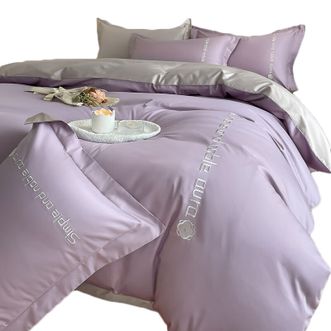恒源祥  全棉四件套60支长绒棉床上用品 木槿紫拼太空灰 1.5m床单款（被套200*230cm）