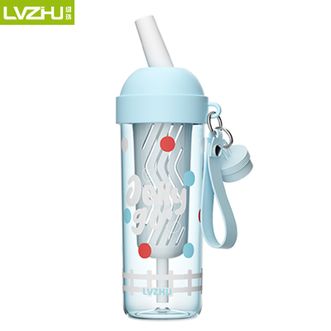 绿珠（lvzhu）   塑料杯高颜值随手杯tritan便携运动650ml吸管杯夏天果茶杯子蓝色
