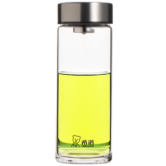 希诺  玻璃杯单层加厚带盖喝水杯子家用耐高温水杯保温 410ml 经典小熊盖