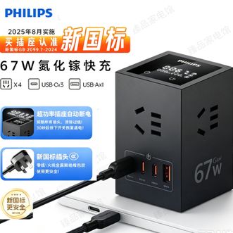 飞利浦/Philips  智能数显67W桌面充电插座插线板快充插排多口充电器多功能桌面电源【热卖】
